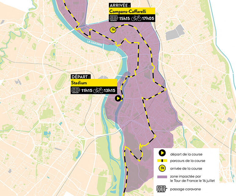 Fermeture de la circulation le long du parcours indiqué ci-dessous avec un fort impact sur le périmètre traversé