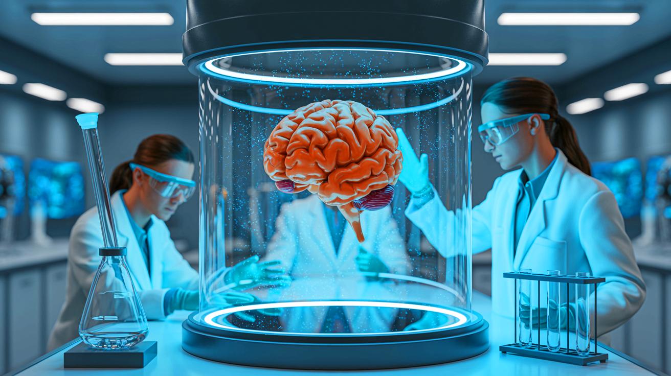 Illustration de l'effet potentiel du gaz xénon sur la maladie d'Alzheimer, créée par intelligence artificielle.