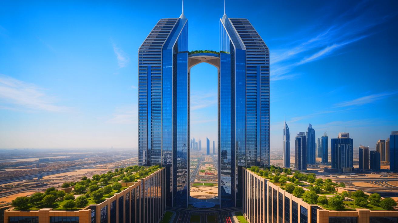Illustration de la tour Downtown Residences à Dubaï, projet architectural ambitieux, générée par intelligence artificielle.