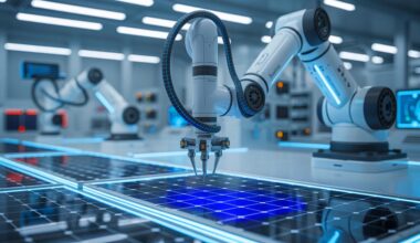 Illustration de l'innovation technologique du MIT avec un robot autonome pour la recherche de matériaux solaires, générée par intelligence artificielle.
