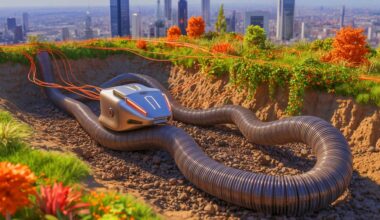 Illustration de l'innovation technologique d'un robot-serpent inspiré du ver de terre, générée par intelligence artificielle.