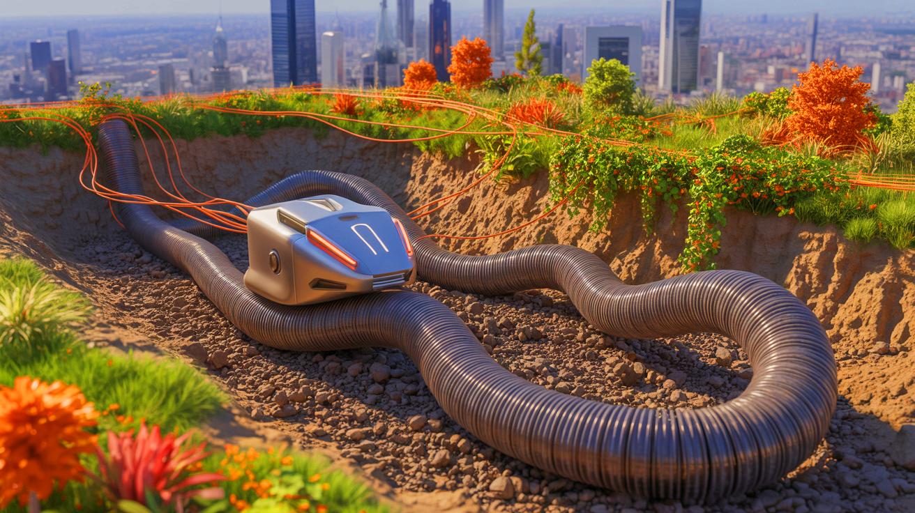 Illustration de l'innovation technologique d'un robot-serpent inspiré du ver de terre, générée par intelligence artificielle.