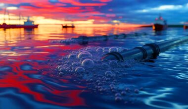 Illustration de l'impact des fuites de gazoducs Nord Stream sur la dispersion du méthane dans la mer Baltique, générée par intelligence artificielle.
