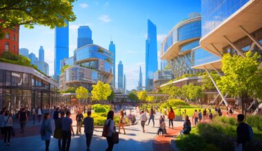 Illustration de projets architecturaux innovants transformant les espaces urbains, générée par intelligence artificielle.