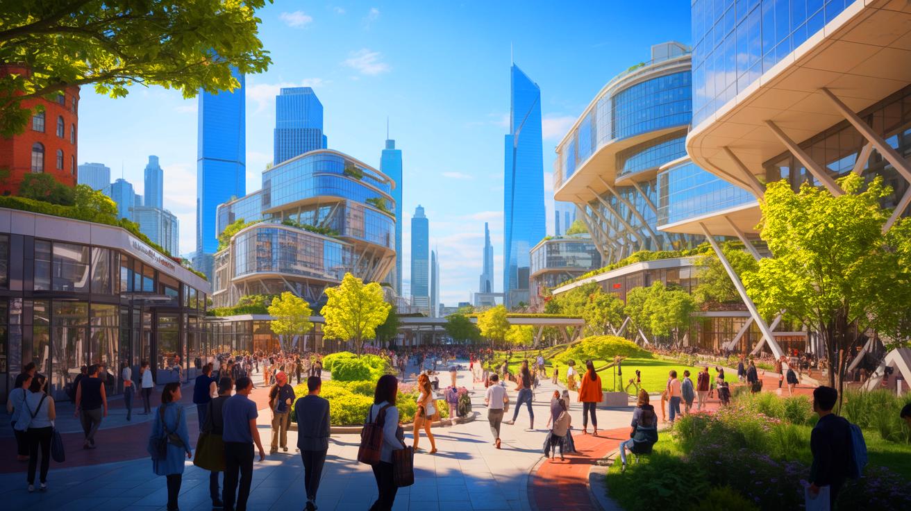 Illustration de projets architecturaux innovants transformant les espaces urbains, générée par intelligence artificielle.
