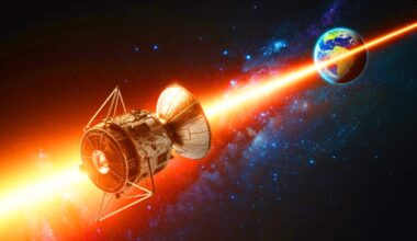 Illustration de l'intense signal radio capté en 2024, émis par un satellite zombie, générée par intelligence artificielle.
