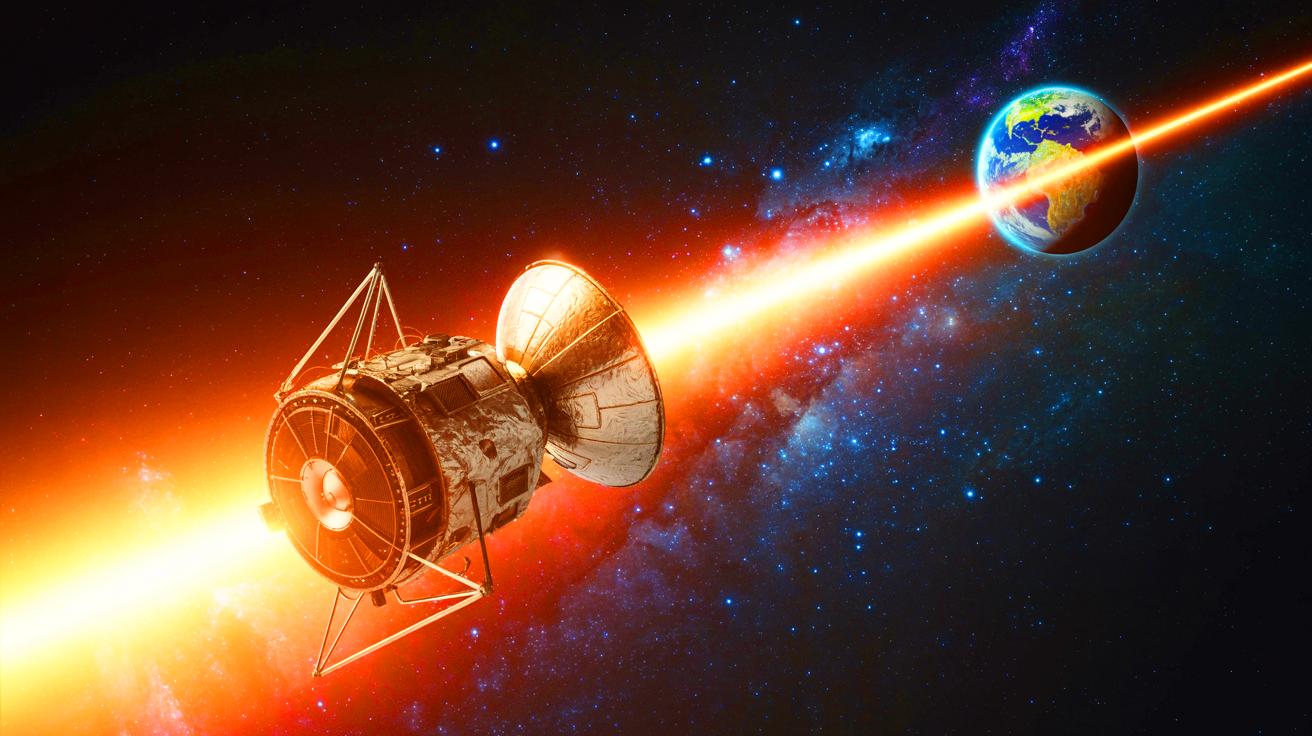 Illustration de l'intense signal radio capté en 2024, émis par un satellite zombie, générée par intelligence artificielle.