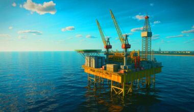 Illustration de la découverte d'un gisement pétrolier en mer Baltique au large des côtes polonaises, générée par intelligence artificielle.