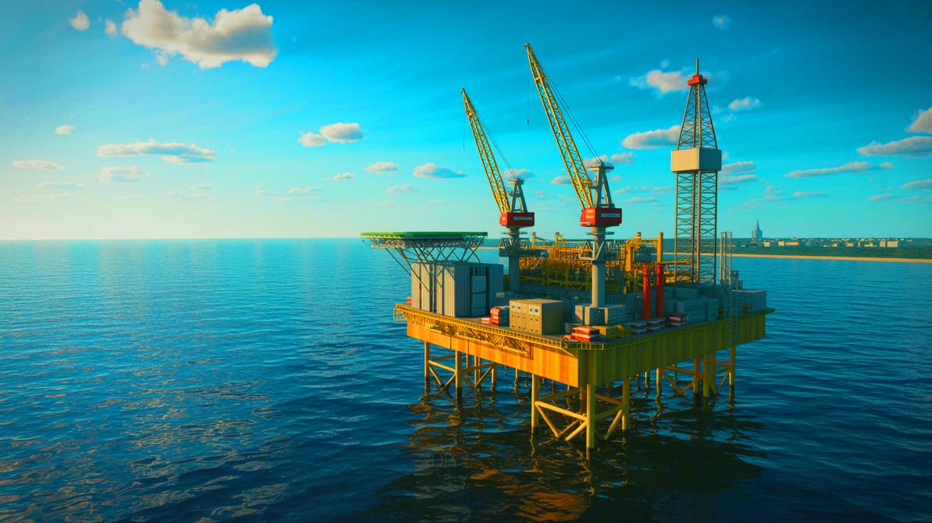 Illustration de la découverte d'un gisement pétrolier en mer Baltique au large des côtes polonaises, générée par intelligence artificielle.