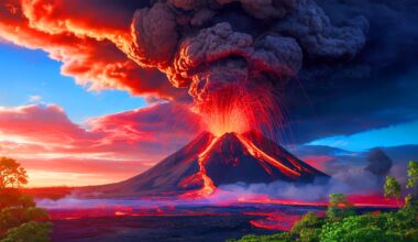Illustration de l'impact potentiel d'une super éruption volcanique sur la Terre, générée par intelligence artificielle.