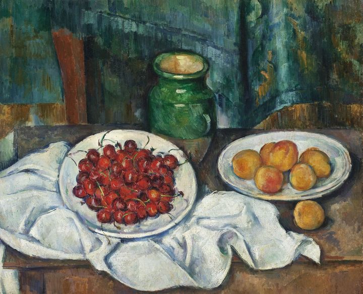 Paul Cezanne, "Nature morte au plat de cerises et aux pêches", 1885-1887, huile sur toile, 50,17x60,96 cm, États-Unis, Los Angeles County Museum of Art, don d'Adele R. Levy Fund Inc. et M. et Mme Armand S. Deutsch. (IMAGE LACMA / RMN-GP)