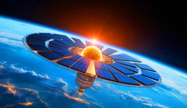 Illustration de la centrale solaire chinoise en orbite autour de la Terre. Image réalisée par IA.