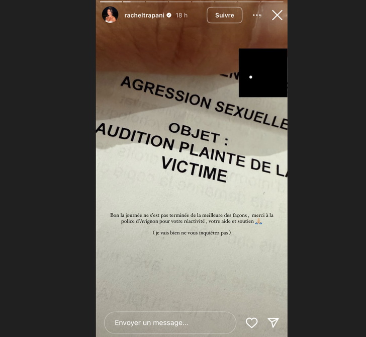 « Bon la journée ne s’est pas terminée de la meilleure des façons’ », avait écrit Rachel Legrain-Trapani sur Instagram après avoir subi une agression sexuelle dans les rues d’Avignon.