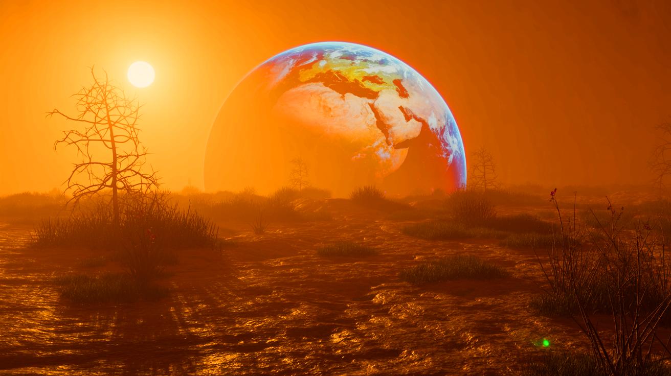 Illustration de la disparition progressive de l'oxygène sur Terre, générée par intelligence artificielle.