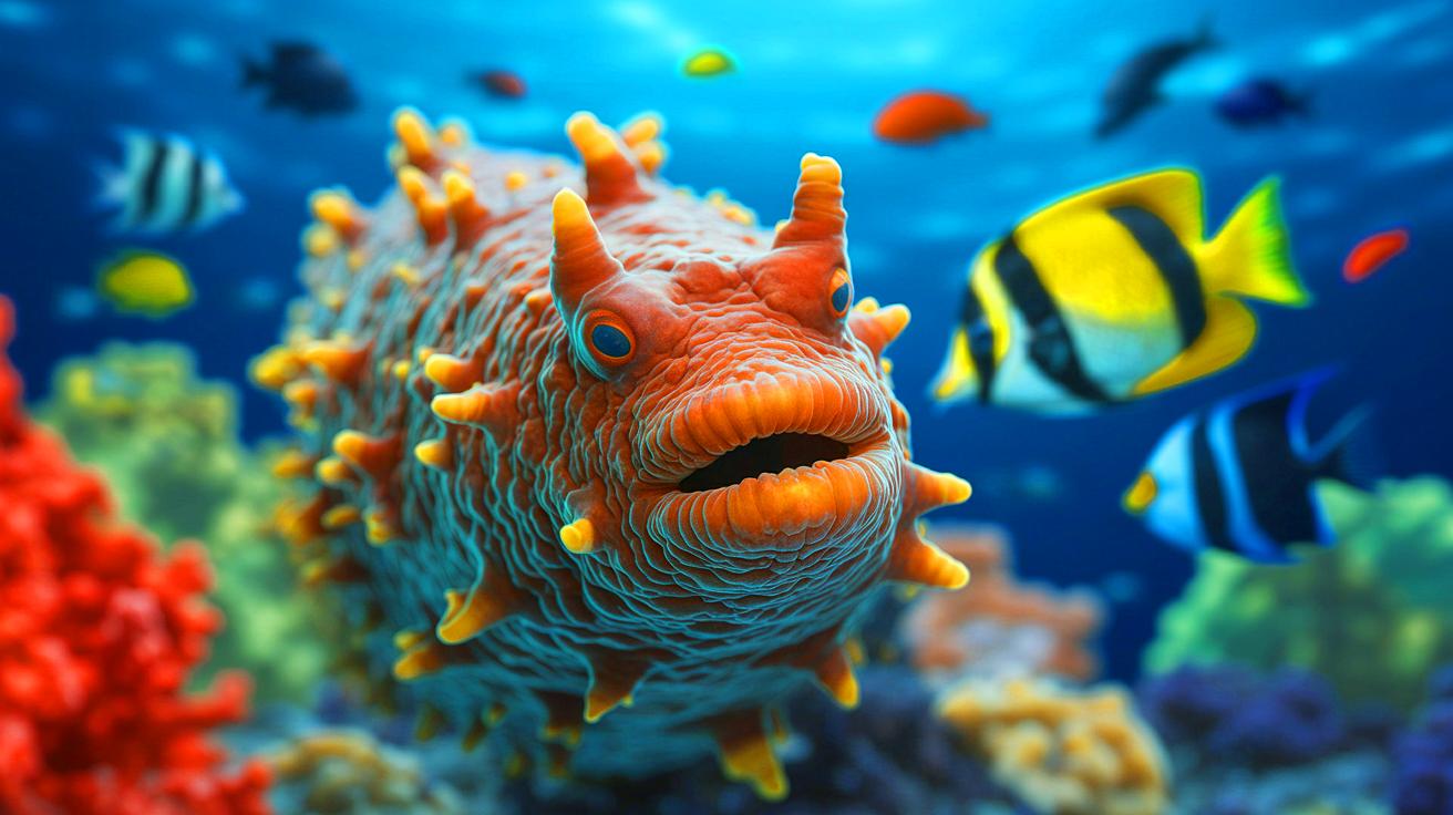 Illustration de la découverte du composé HfFucCS dans le concombre de mer pour le traitement du cancer. Image réalisée par IA.
