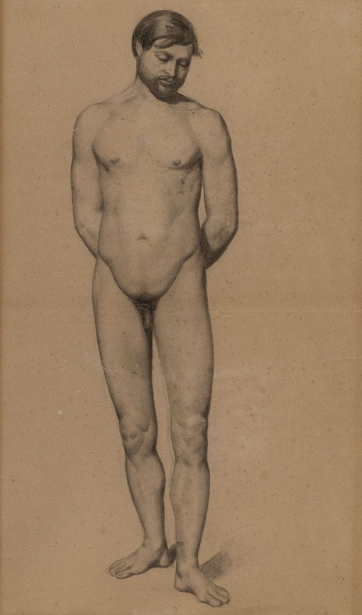 Paul Cezanne, "Académie d'homme", 1862, graphite sur papier, 62,5x47,8 cm, France, Aix-en-Provence, fonds de l'école de dessin. (CLAUDE ALMODOVAR / MUSEE GRANET / VILLE D'AIX-EN-PROVENCE)