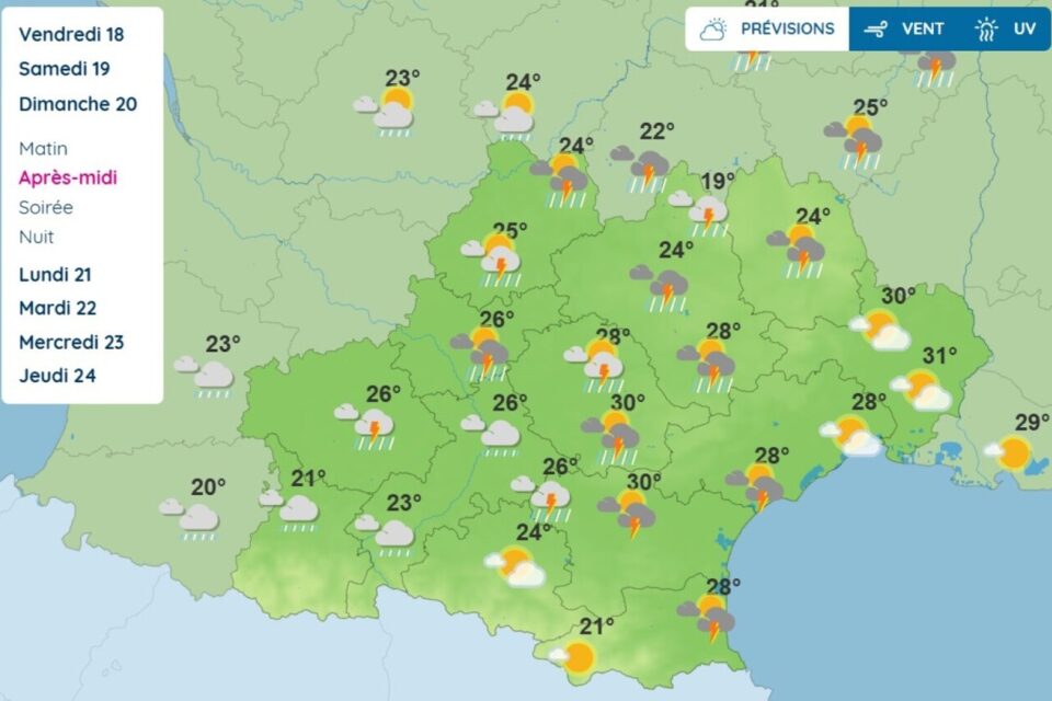 La météo du dimanche 20 juillet en Occitanie, dans l'après-midi.