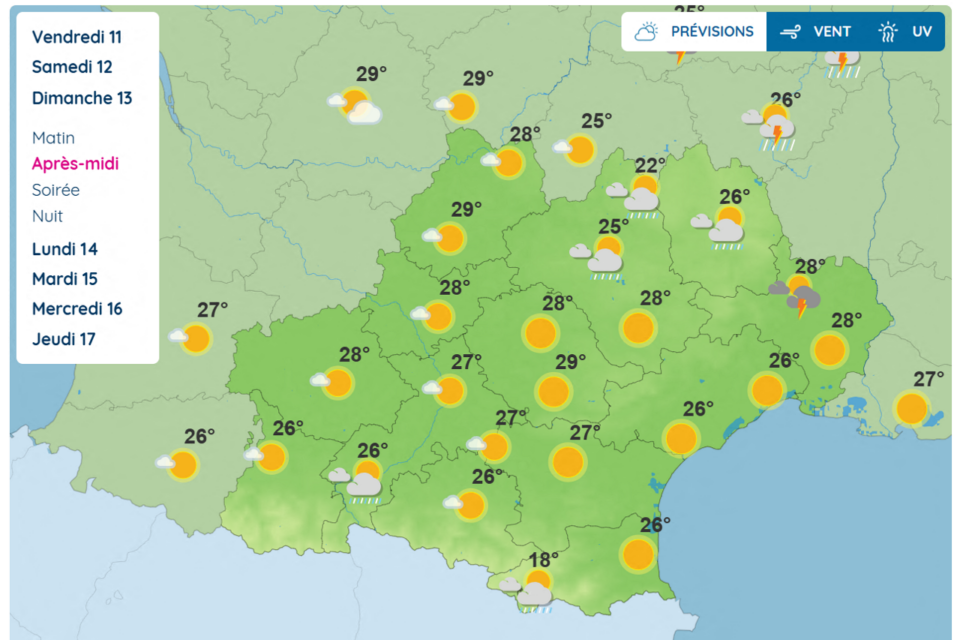 Voici les prévisions pour dimanche 13 juillet 2025 en Occitanie.