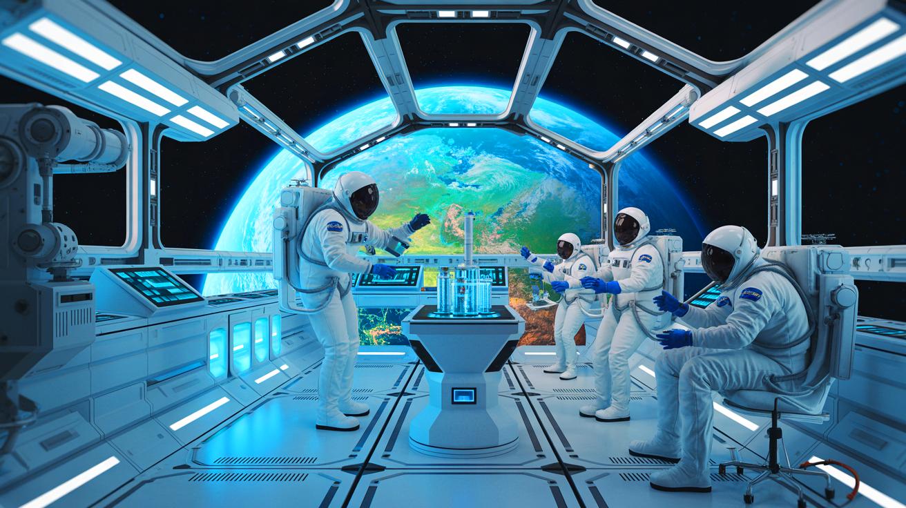 Illustration de l'usine spatiale de Varda Space Industries, générée par intelligence artificielle.