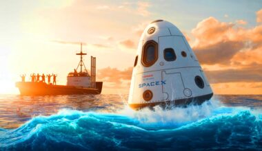 Illustration de SpaceX Dragon ramenant du matériel scientifique de l'ISS, générée par intelligence artificielle.