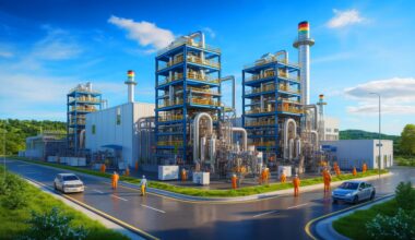Illustration de l'investissement d'Air Liquide de 250 millions d'euros dans la production de gaz pour semi-conducteurs en Allemagne, créée par intelligence artificielle.