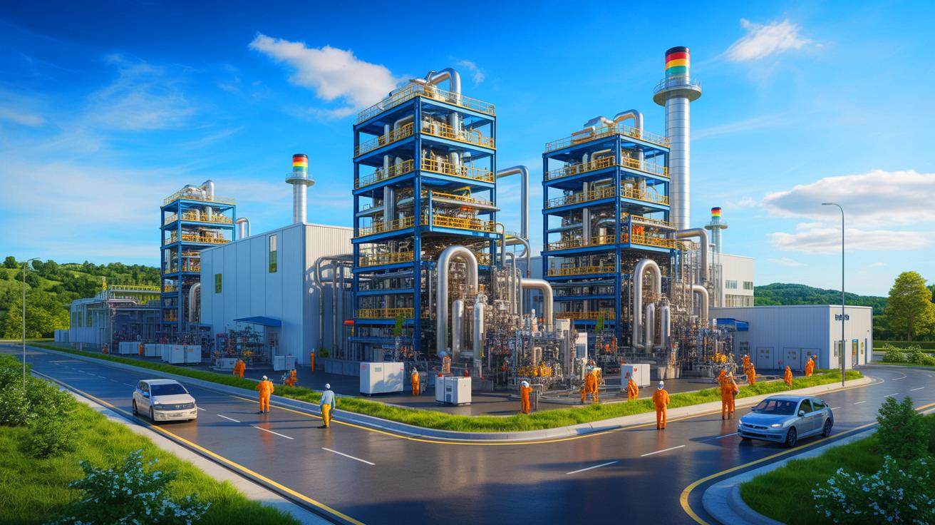 Illustration de l'investissement d'Air Liquide de 250 millions d'euros dans la production de gaz pour semi-conducteurs en Allemagne, créée par intelligence artificielle.