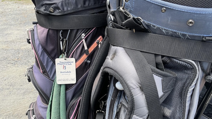 Deux sacs de bâtons de golf.