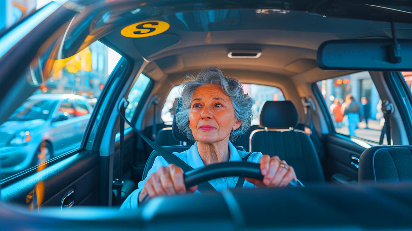 Illustration de la rumeur du macaron « S » pour les conducteurs seniors, créée par intelligence artificielle.