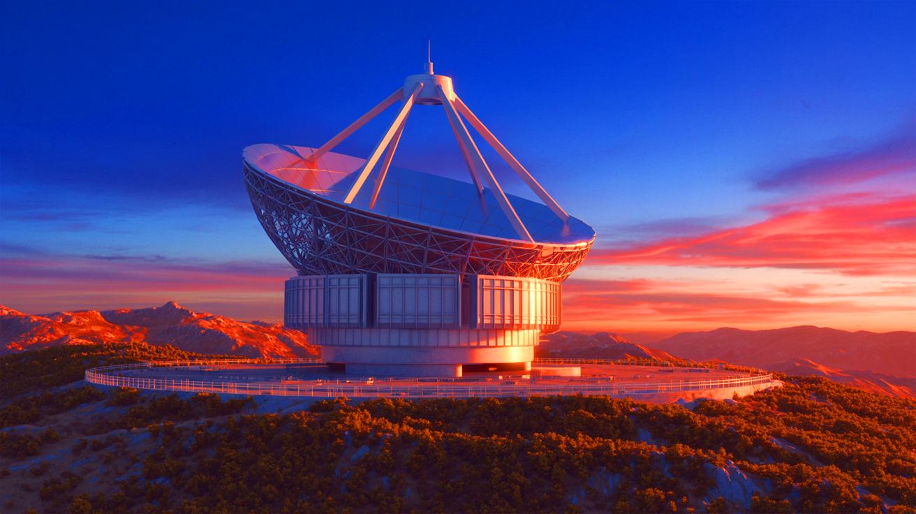 Illustration de la construction prévue du plus grand télescope optique du monde en Chine. Image réalisée par IA.