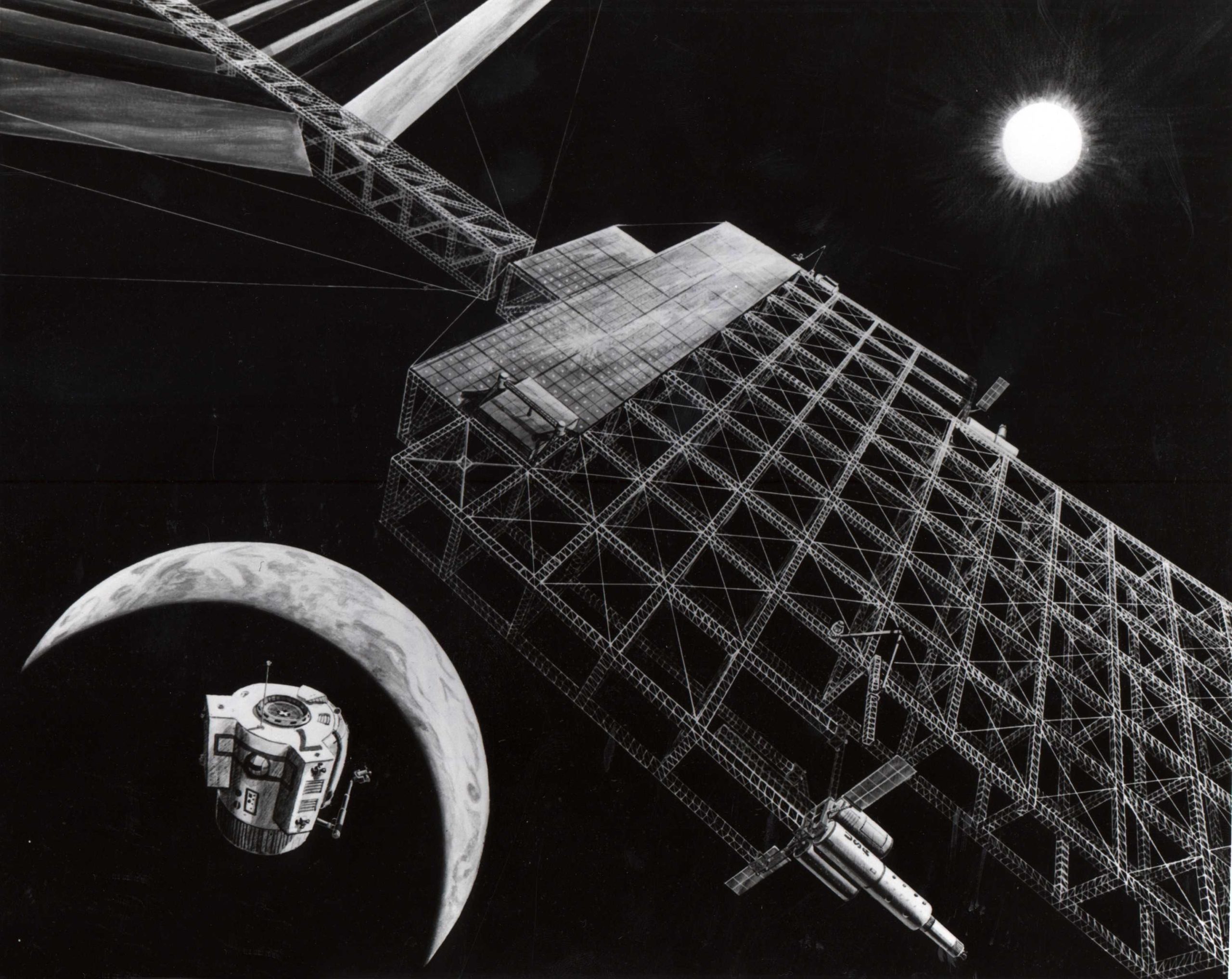 Idée d'une station solaire en orbite. © Nasa, Domaine public, Wikimedia Commons