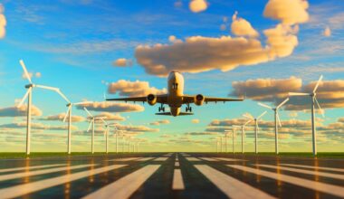 Illustration de la conversion du souffle des avions en énergie verte, générée par intelligence artificielle.