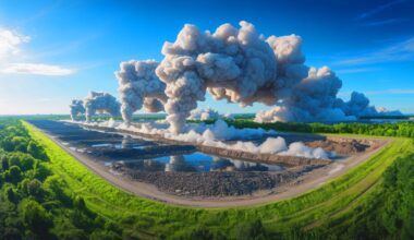 Illustration de décharges américaines émettant du méthane, générée par intelligence artificielle.