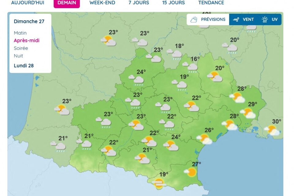 Voici les prévisions météo en Occitanie dimanche 27 juillet 2025