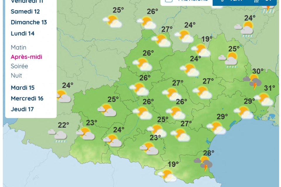 Voici les prévisions pour lundi 14 juillet 2025 en Occitanie.