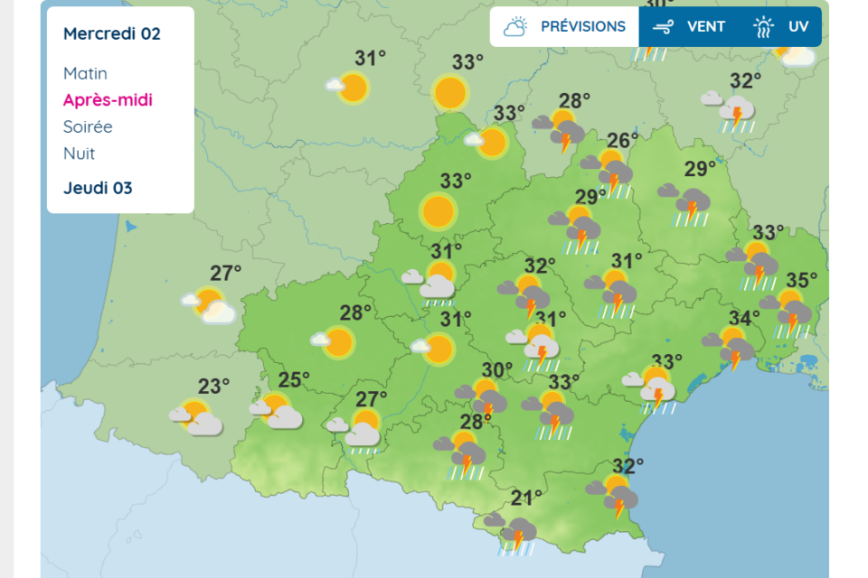 Les prévisions en Occitanie.