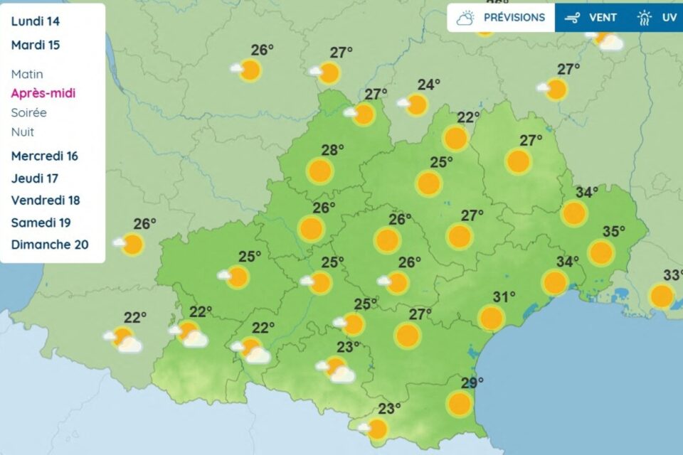 Les températures en Occitanie ce mardi 15 juillet.
