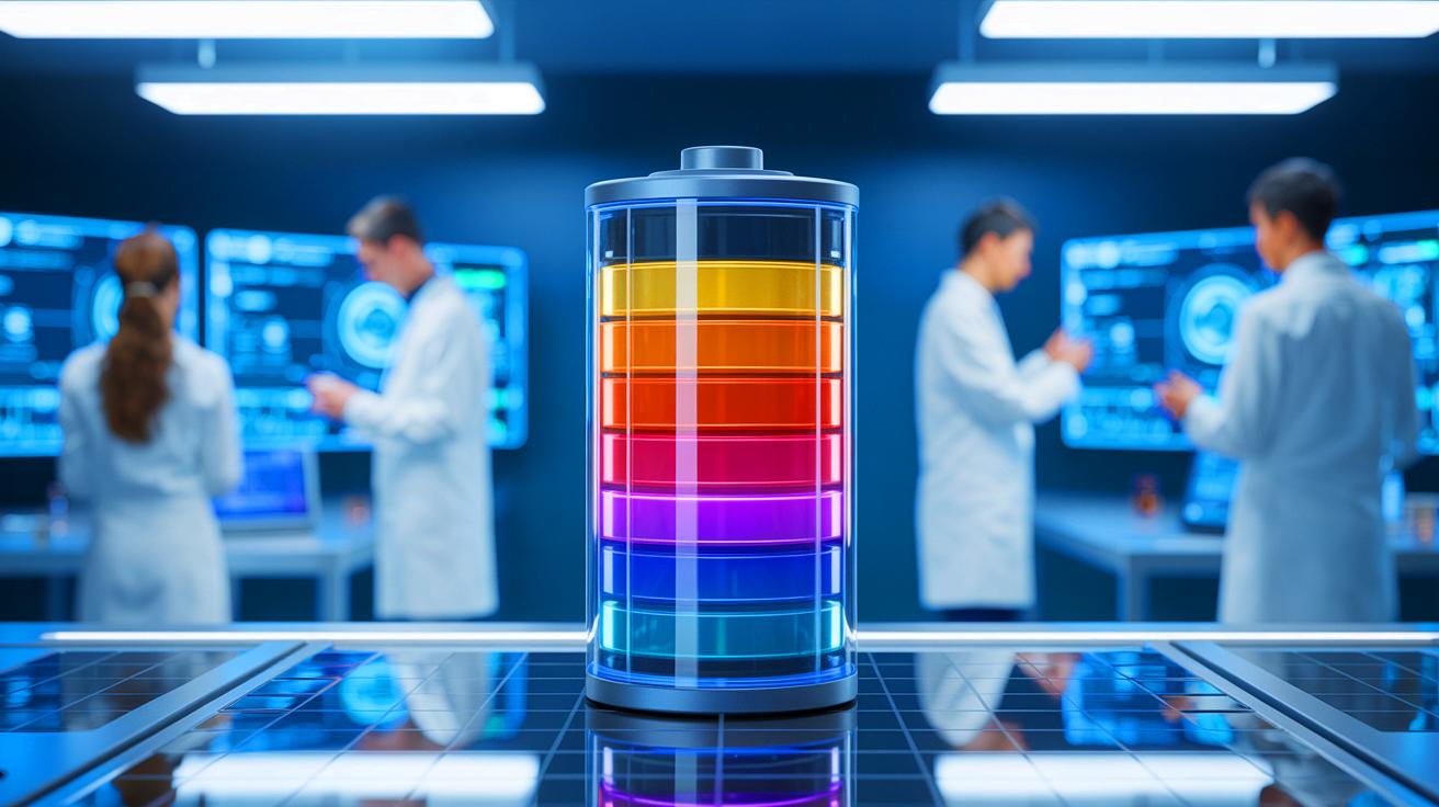 Illustration de l'amélioration des batteries sodium-ion utilisant des oxydes de manganèse, générée par intelligence artificielle.