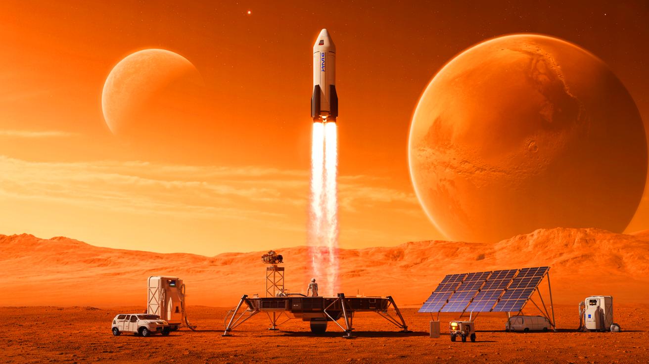 Illustration de l'exploration humaine de Mars par SpaceX. Image réalisée par IA.