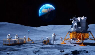Illustration de la technologie chinoise utilisant le sol lunaire pour produire de l'oxygène et du carburant, générée par intelligence artificielle.