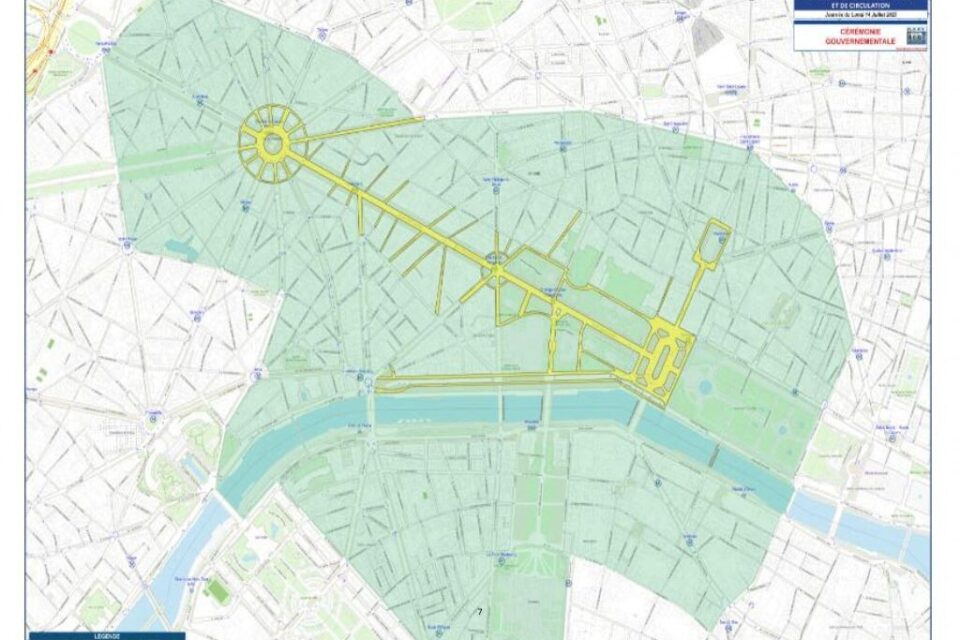 Le périmètre concerné pour les festivités du 14-juillet 2025 à Paris.