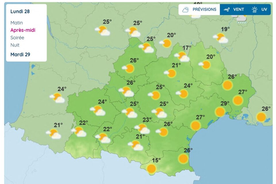 Voici les prévisions météo en Occitanie lundi 28 juillet 2025
