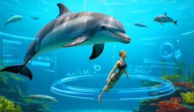 Illustration de la communication interespèces entre humains et animaux marins. Image réalisée par IA.