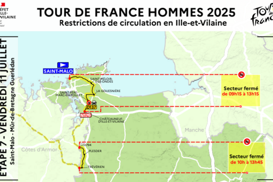 Les secteurs fermés à la circulation lors de la 7è étape du Tour.