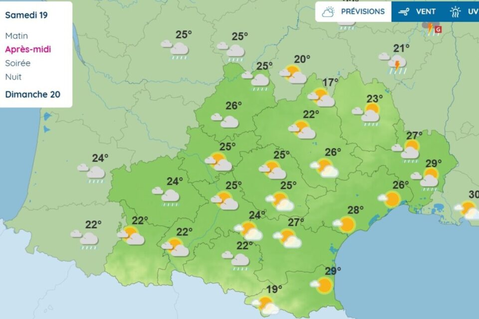 La météo du samedi 19 juillet en Occitanie, dans l'après-midi.