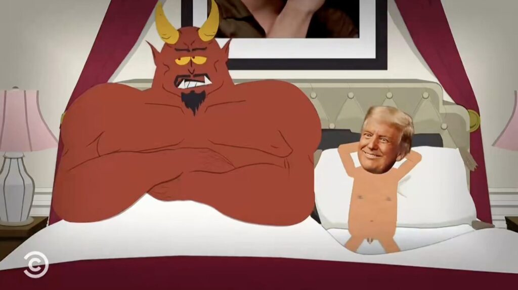 Donald Trump au lit avec Satan dans South Park.