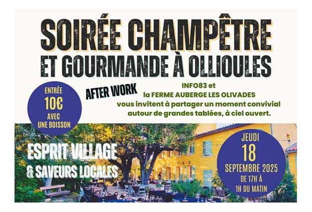 Soirée champêtre et gourmande à Ollioules en septembre