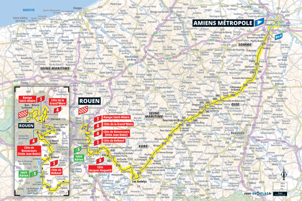 La carte de la 4e étape du Tour de France.