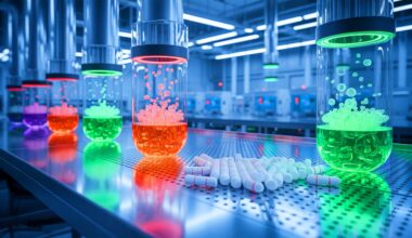 Illustration de la transformation innovante de déchets plastiques en paracétamol, générée par intelligence artificielle.