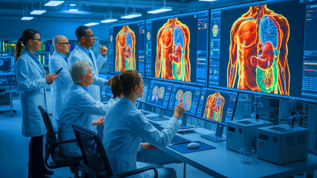 Illustration de l'imagerie corporelle avancée pour la recherche sur les maladies, générée par intelligence artificielle.