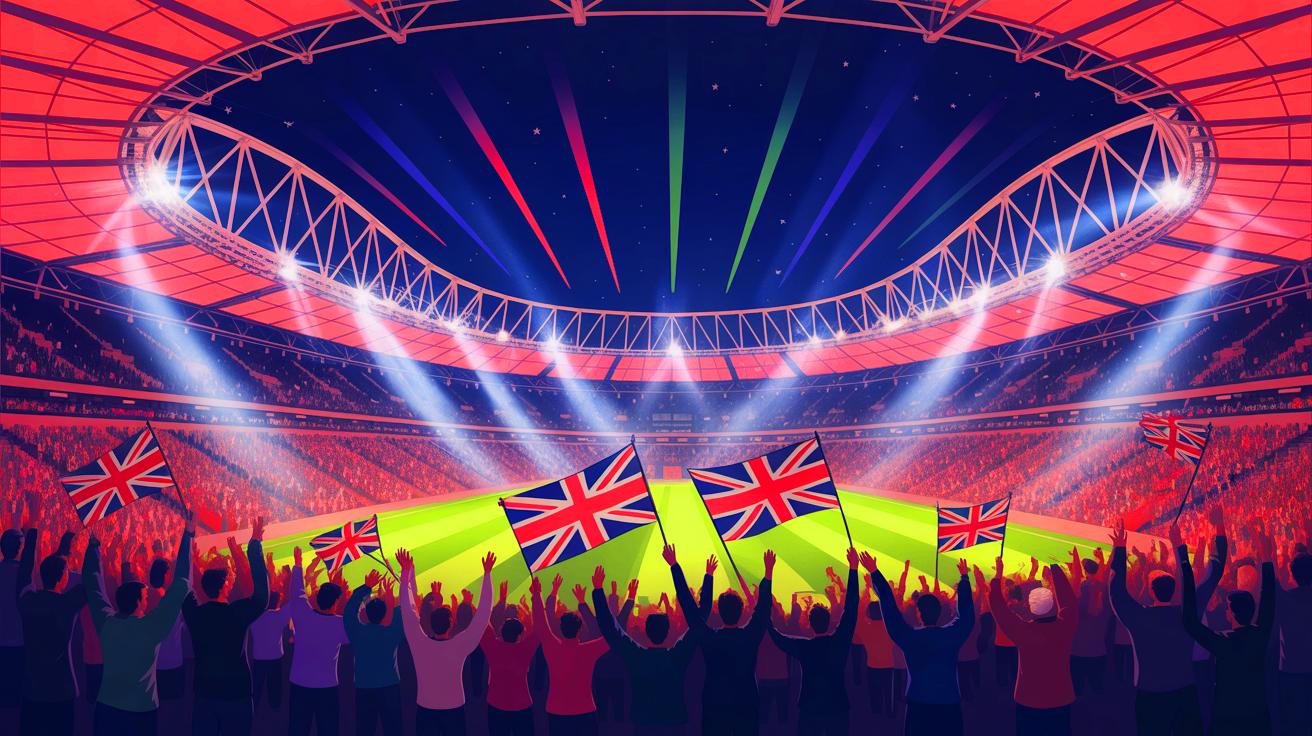 Illustration de la Coupe du Monde Féminine 2035 au Royaume-Uni. Image réalisée par IA.